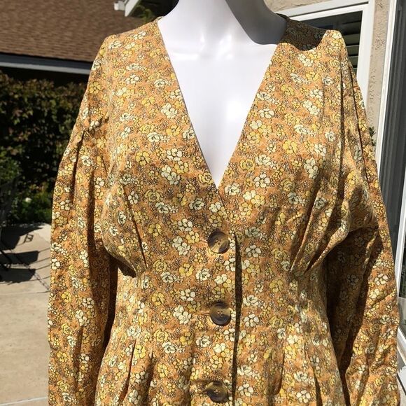 Free People Linen Blend Floral Dress Sz8 - Picture 4 of 8